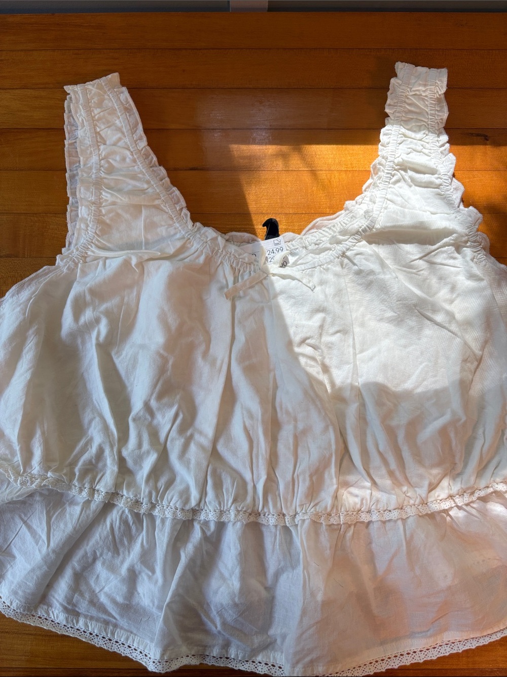 Divided White Ruffled Camisole Tank - Picture 2 of 8